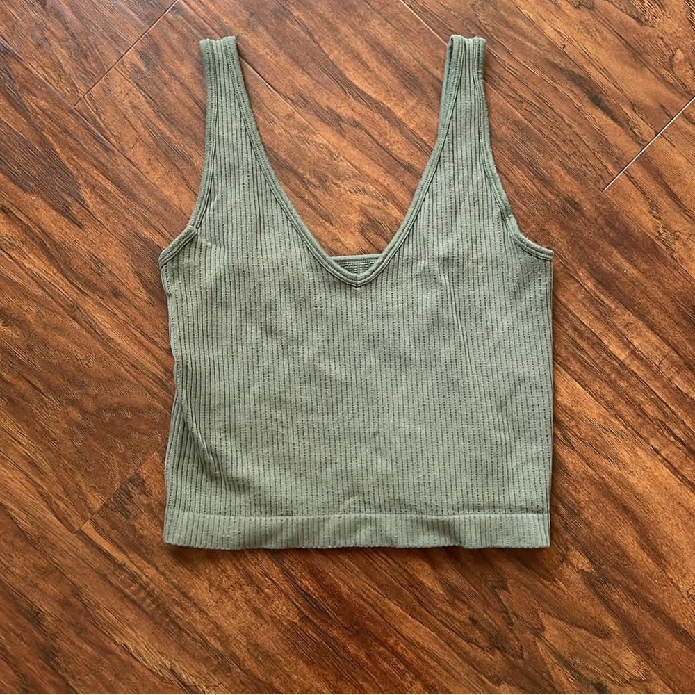 FP Movement by Free People Green Ribbed Crop Tank Top